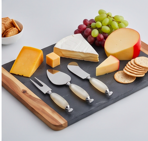 Juego de 3 cuchillos para queso con hoja de acero inoxidable y mango de resina perlada, espátula para servir queso para uso en la cocina. - Product Image 5