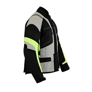 Chaqueta de Motocicleta de Cuero Unisex Negra, Gris y Amarillo Neón, Transpirable, Resistente al Viento, con Cuello Alto y Cierre de Cremallera, Estilo Motero - Product Image 3