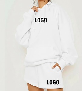 Women's <b>White</b> <b>2</b>-<b>Piece</b> Hooded Sweatshirt <b>Set</b> Loose Fit Fleece Casual All Seasons Solid Color Pocket Design - Product Image 1