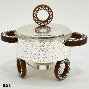 Mini-plat chauffant rond compact avec insert en verre et base décorative en bois pour service individuel en buffet - Product Image 3