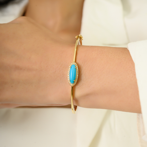Custom Design Wholesale High Quality Turquoise & Diamond Stackable Halo <b>Bangle</b> & Bracelet 14K Yellow <b>Gold</b> Birthstone Jewelry - Product Image 2