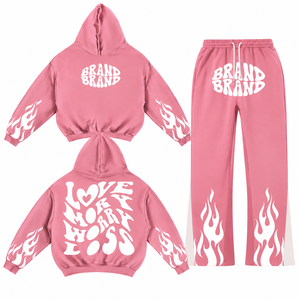 Ensemble survêtement homme personnalisé : sweat à capuche imprimé motif flamme et pantalon de jogging oversize style streetwear - Product Image 2