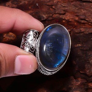 Pendentif en labradorite bleue naturelle, collier ovale en labradorite bleue, argent sterling 925, bijoux en pierres précieuses faits à la main, cadeau pour elle - Product Image 2