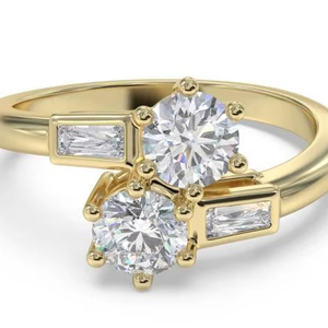 <b>Two</b> <b>Stone</b> Round Diamond Shoulder Set <b>Ring</b> 0.65 Ct Lab Grown Diamond In 18K Yellow White Rose Gold Platinum - Product Image 1