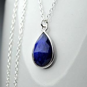 Natural Blue Sapphire Drop Pendant Handmade 925 Sterling Silver September Birthstone Necklace - Product Image 4