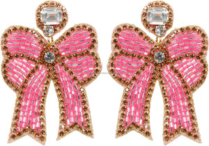 ต่างหูลูกปัดรูปโบว์สีชมพูเครื่องประดับแฟชั่นที่เน้นการประดับด้วยพลอยเทียมต่างหูทันสมัยของขวัญสำหรับงานปาร์ตี้สุดหรูขายส่ง - Product Image 3