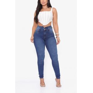 Nuevos Jeans de Moda para Mujer, Talla Grande, Cintura Alta, Azules, Tela Elástica, Ajuste Ceñido Personalizado, Bolsillos con Cremallera, Ecológicos - Product Image 3
