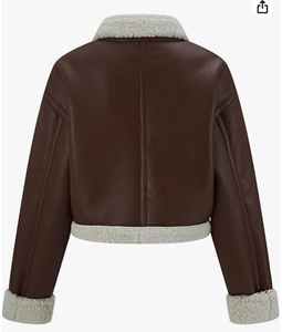 Good Quality Faux Shearling Racer Moto <b>Jacket</b> Thick Fur Lined Sherpa <b>Leather</b> Coat Winter Outerwear Finished - Product Image 2