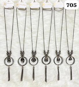 PingBling Designer Gunmetal <b>Long</b> <b>Necklace</b> with Double Circle Zircon Flower Shape Pendant and Chain Tassel Elegant for Women - Product Image 1