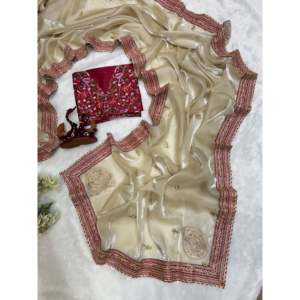 Sari pour femmes de créateur avec des paillettes et des broderies en cordon - Product Image 6