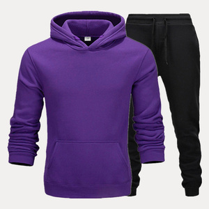 Ensemble de survêtement unisexe noir à capuche, haut à manches longues et pantalon de jogging, couleur unie, décontracté, pour l'automne, respirant, 100% coton - Product Image 4