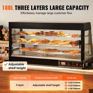 Espositore Riscaldato Commerciale a 3 Livelli 1500W con Controllo Manuale della Temperatura e Ripiani Regolabili 86-185°F - Product Image 3