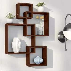 Modern Dark Wood Vertical Floating Wall <b>Shelf</b> Single Tier <b>Adjustable</b> Geometric Storage Display Rack Living Room Mounted Holder - Product Image 4