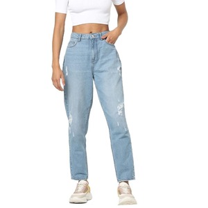 Pantalon en jean délavé personnalisé avec logo, coupe droite, jambe large, grande taille, pour femme - Product Image 4