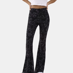Pantalones acampanados de cintura alta para mujer, pantalones largos con estampado de sol, luna y estrellas - Product Image 1