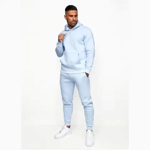 Plain Custom Logo Eco-Friendly 100% Polyester Winter Sport Wear Sweatsuit Set for Men Fleece Jogging Hooded Elastic Waist - Product Image 1