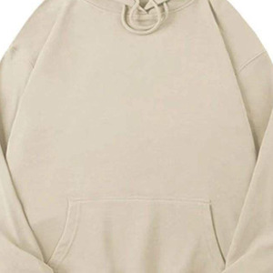 Sweat-shirt à capuche unisexe surdimensionné en polaire beige avec poche kangourou et cordon de serrage, style décontracté uni - Product Image 5