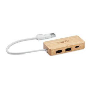 Hubbam bambù USB Hub con porta pubblicitaria durevole eco-friendly durevole stazione di ricarica - Product Image 4