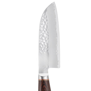 Couteaux de chef à lame martelée argentée avec manche en bois grainé marron et noir, broche décorative pour trancher, hacher et préparer les aliments - Product Image 5