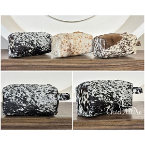 New Western Genuine Hair on Cowhide Leather Tassel Toiletry Bags Stylish Cosmetic Bags for Makeup <b>Storage</b> Travel Organizer Box - Product Image 1