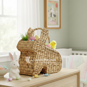 Cesta de Jacinto de Agua con Forma de Conejo y Asa, de un Solo Nivel, Tejida, Organizador de Juguetes y Almacenamiento para Guardería y Cocina - Product Image 5
