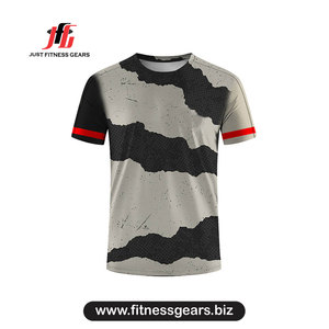 T-shirt sportif à manches courtes pour homme, imprimé géométrique vert, coupe classique, séchage rapide, polyester tricoté - Product Image 3
