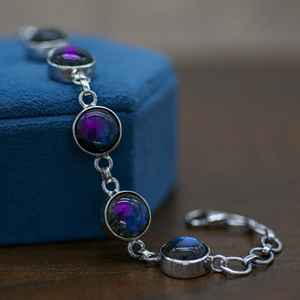 Pulsera de labradorita en plata de ley, ajustable, con piedra preciosa redonda, joyería de piedra preciosa azul místico, regalo para mujer - Product Image 3