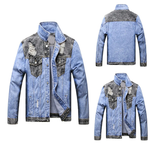 Customizable <b>Men</b> <b>Denim</b> <b>Jacket</b> Stand Patchwork Cotton Filling Vintage Washed Breathable Fabric Factory Wholesale Oem Odm Soft - Product Image 3