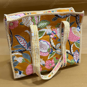 Handcrafted Quilted Floral <b>Tote</b> Bag Printed Fabric Shoulder Handbag Lightweight Everyday Carry Designer Casual Shopping Bag - Product Image 1
