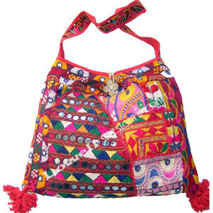 Banjara Handmade National Quilted Suede Cotton <b>Shoulder</b> Clutch Bag <b>Straps</b> Traditional Mirror Work Embroidery Zipper Closure - Product Image 5
