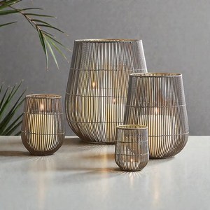 Iron Candle <b>Lanterns</b> <b>Set</b> of 4 Heat Resistant Home Decoration Votive Holders Modern Wire Design - Product Image 6