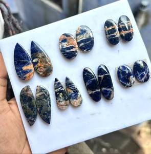 Paire de cabochons en sodalite bleue naturelle, pierres précieuses plates à dos plat pour la fabrication de bijoux et de boucles d'oreilles - Product Image 6