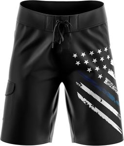 Herren Schwarze Boardshorts mit Amerikanischer Flagge, Wasserdicht, 90% Polyester, Schnelltrocknend, Cargotaschen, Kordelzug, Lässige Badeshorts ODM - Product Image 3