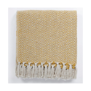 Organic Cotton Woven Throw Blanket Herringbone Pattern Bohemian Style Rectangular All Season Breathable Home Decor With Fringe - Product Image 5