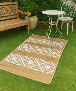 Tapis rond en jute 100% biologique tressé à la main, 5x7 pieds, style bohème, motif rayé, tapis écologique pour la décoration de la maison - Product Image 1