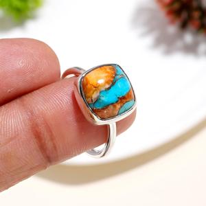Oyster <b>Turquoise</b> <b>Ring</b> 925 Sterling Silver Cushion Gemstone Handmade Luxury Jewelry Women February Birthstone Gift Silver Plated - Product Image 2