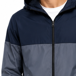 Veste coupe-vent à capuche pour homme, très demandée, color block bleu marine et gris, fermeture éclair, décontractée, pour le sport et les activités de plein air - Product Image 3