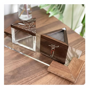 Quemador de incienso árabe con incrustaciones de madera y nácar, juego de bandeja de acrílico Mubkhar, acabado pulido, elegante decoración de mesa para Ramadán y Eid. - Product Image 3