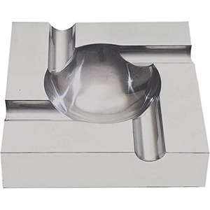 Minimalist Stainless Steel Desktop <b>Ashtray</b> with White Leather Cover and Compass Embossing - Product Image 2