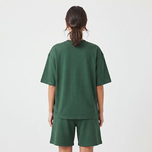 100% Cotton Heavyweight Ladies Twin Set Comfortable Oversized Shorts Set Custom Screen Printed Logo Style - Product Image 3