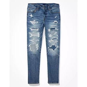 Jeans en denim pour homme, coupe slim, en spandex/coton. Détail boutonné à motif uni vieilli. Prêt pour le week-end. Fournisseur de denim. - Product Image 4
