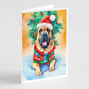 Whimsical A7 Tamaño 5x7 Tarjetas de notas en blanco Paquete de 8 Bullmastiff Tarjetas de felicitación de Navidad con sobres - Product Image 1