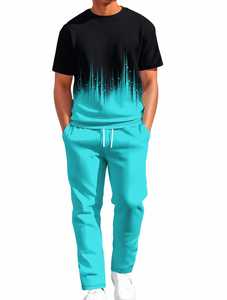 Conjunto Deportivo Informal para Hombre, Talla Grande, Ligero, Camiseta de Manga Corta con Estampado Degradado, Pantalones con Cordón, Transpirable, 100% - Product Image 1