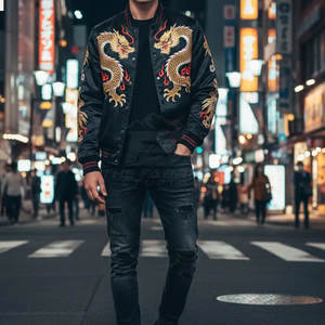 Chaqueta Sukajan de Satén de Invierno a la Moda para Hombre, con Bordado Detallado en la Parte Delantera, Ligera, Cómoda, Diseño Informal para Uso Diario - Product Image 5