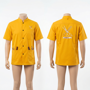 Chaqueta de Barbero para Hombre, 220 GSM, Polialgodón, Naranja, Uniforme de Salón, Diseño de Paneles con Botones a Presión, Logotipo Personalizado Bordado, Ropa de Trabajo - Product Image 5