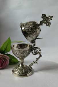 Custom Engrave Designing Brass Incense <b>Burner</b> Cross On Top <b>Silver</b> Plated European Style Jerusalem Church Orthodox Supplies - Product Image 2