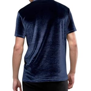 T-shirt en velours bleu marine pour homme, velours lisse, manches courtes, col rond, minimaliste, respirant, vêtement de mode estival - Product Image 2