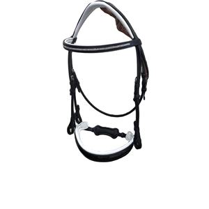 FAB International Bridon de luxe en cuir pour cheval avec frontale en cristal et embout de nez rembourré doux, pour l'entraînement et la compétition anglaise - Product Image 1