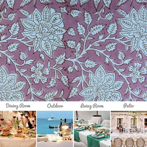 Handmade Modern Indian Block Print Floral Cotton Eco-Friendly Reusable Durable Washable Customizable <b>Square</b> <b>Tablecloth</b> Weddings - Product Image 2
