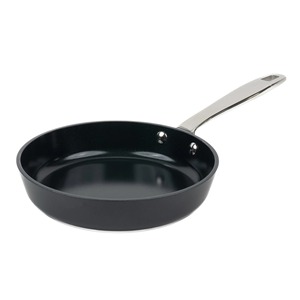 Round Stainless Steel Frying Pan With Blue Plastic Handle Durable Minimalist Design For Gas And Induction Cookers Hand Wash Only - Product Image 4